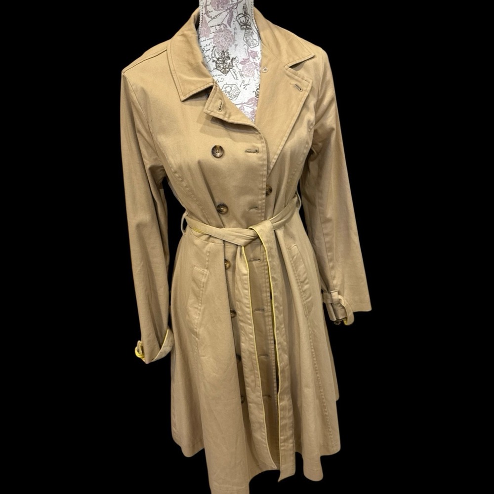 Women's Y2K ModCloth Coat Beige With Belt, Lined, Pockets HTF Size L